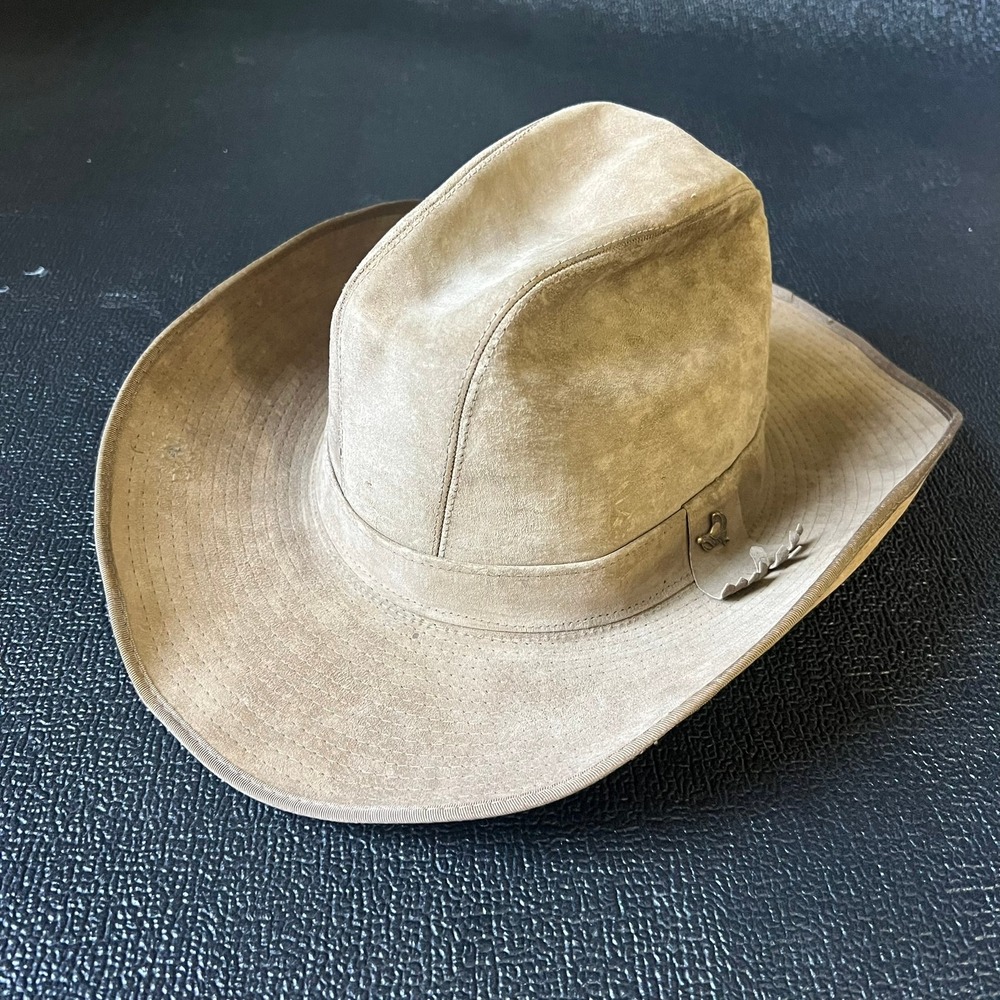 Vtg Hush Puppies Tan Suede Cowboy Hat Western Size 7 1/4 Ranch Rodeo Americana
